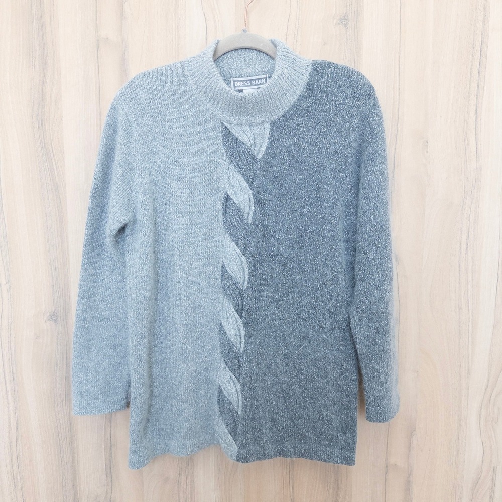 VTG Dress Barn Womens Silk Angora Blend Sweater Size S Gray Colorblock Classic